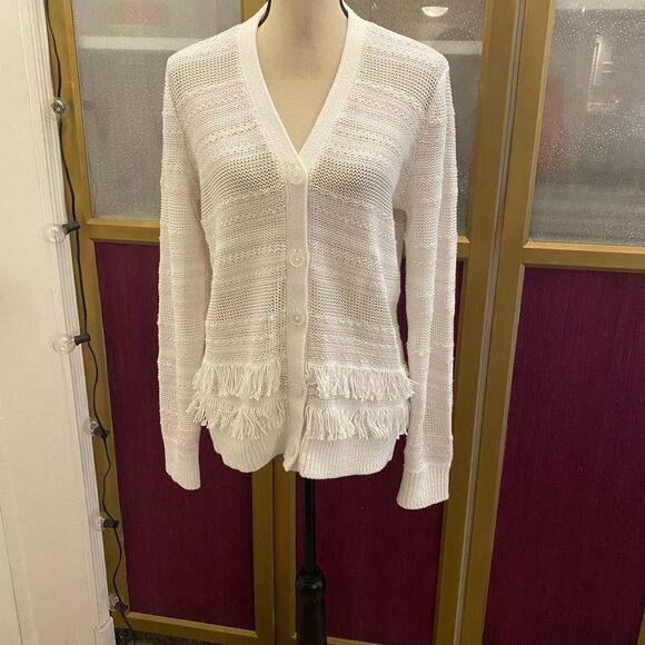 Ralph Lauren black label white fringe cardigan, L - Picture 4 of 12